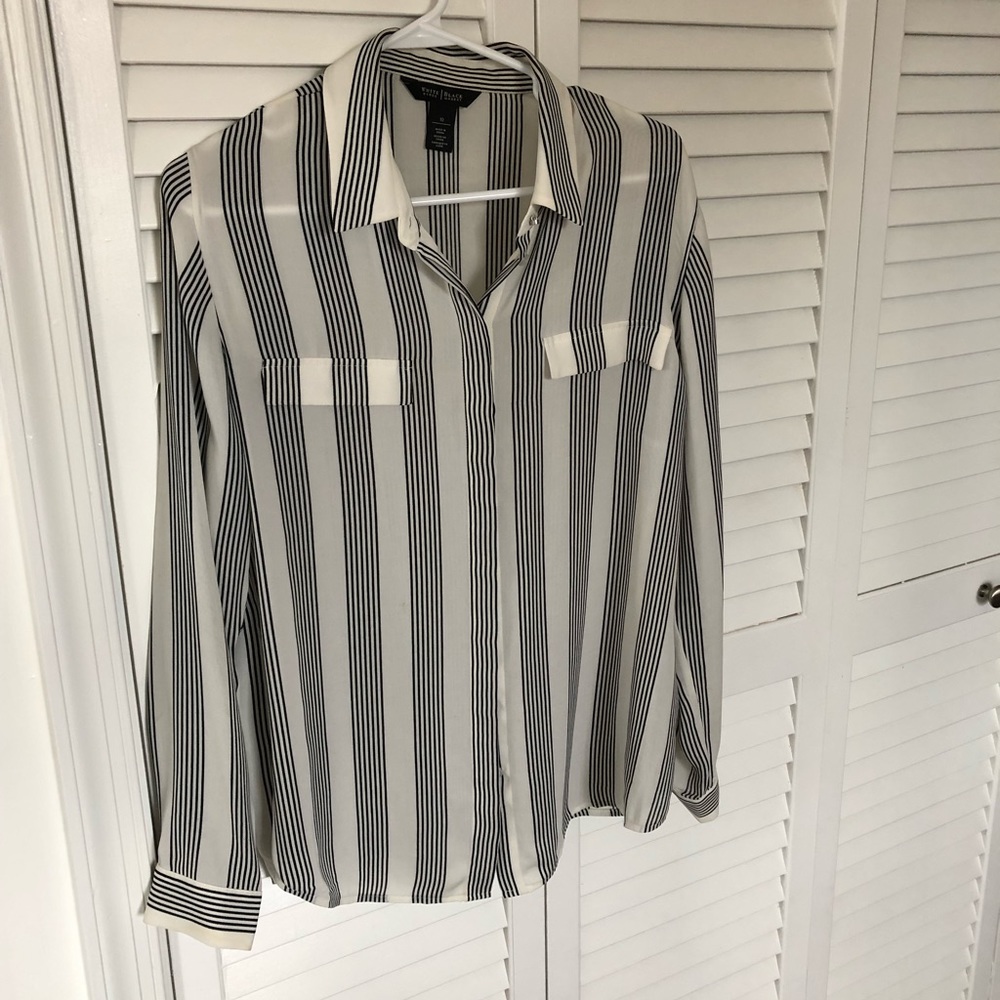 Sheer black and white button down